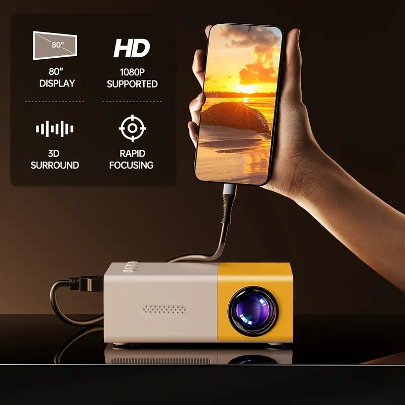Mini Proyector Led Amarillo portátil